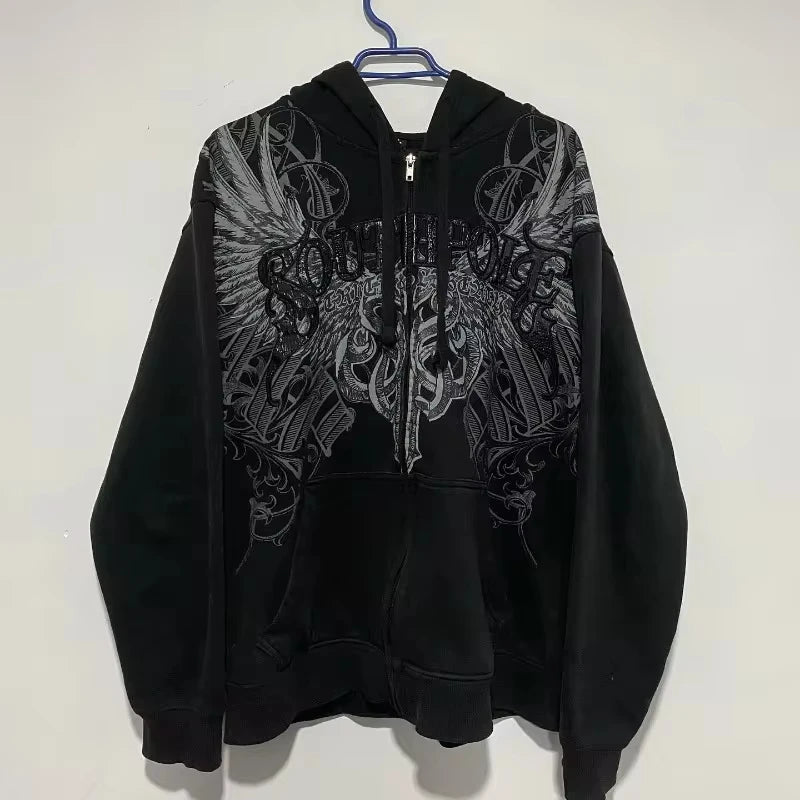 Oversized Pattern Printed Zipper Hooded Sweater Men Y2K Gothic 2026, different models