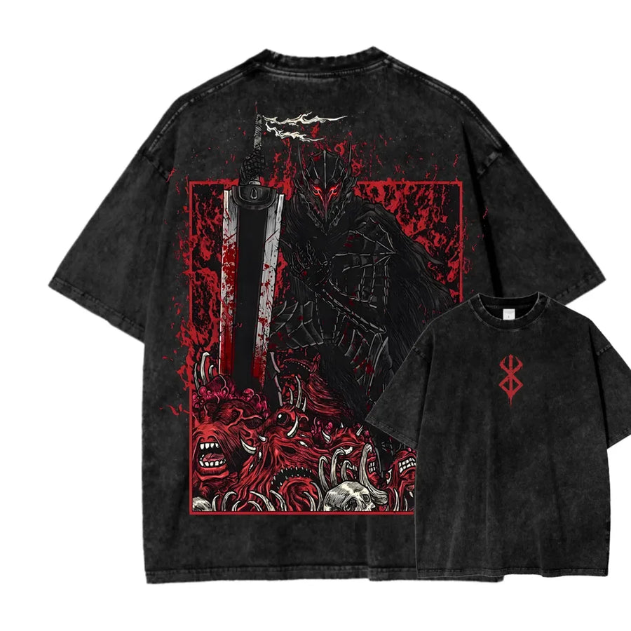 Anime Berserk Guts, Men Women Tshirts Vintage Washed Oversized