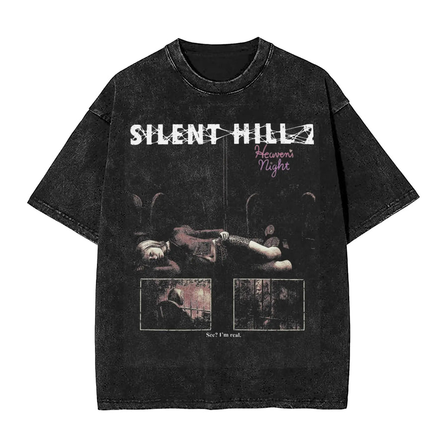 Washed Horror Silent Hill Heavens T-Shirt Streetwear Men Women
