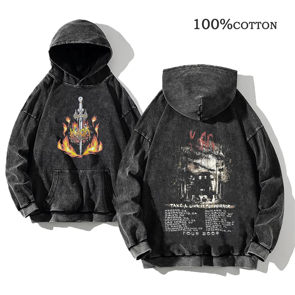 Korn Rock Band World Tour Hoodies Vintage Washed Men's  Y2K, different models