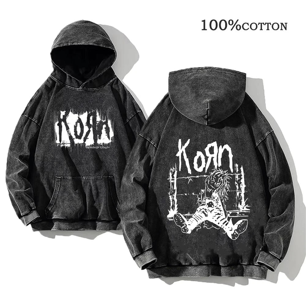 Korn Rock Band World Tour Hoodies Vintage Washed Men's  Y2K, different models