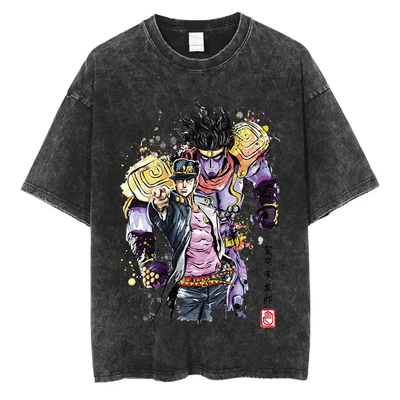 Vintage Washed TShirt Men Streetwear JoJo Bizarre Adventure Anime, different models
