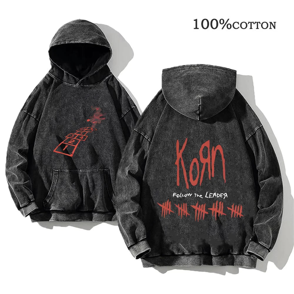 Korn Rock Band World Tour Hoodies Vintage Washed Men's  Y2K, different models