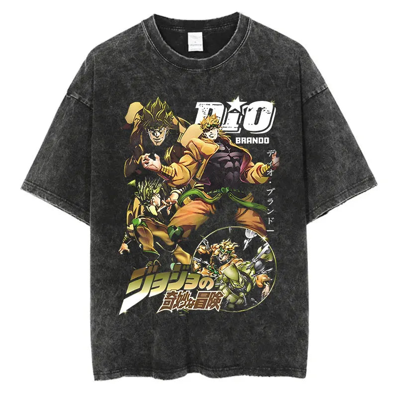 Vintage Washed TShirt Men Streetwear JoJo Bizarre Adventure Anime, different models