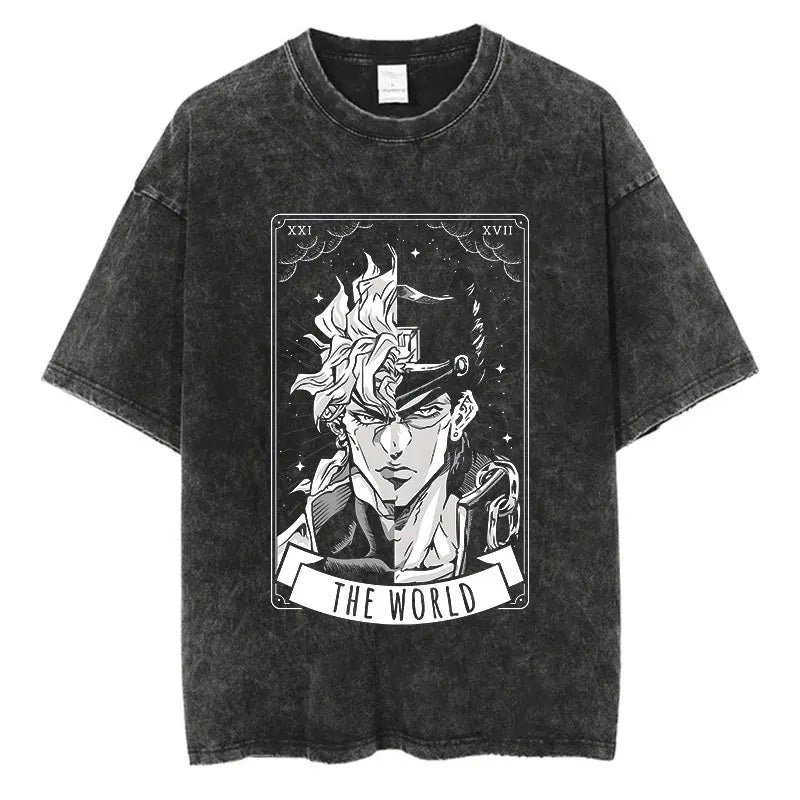 Vintage Washed TShirt Men Streetwear JoJo Bizarre Adventure Anime, different models