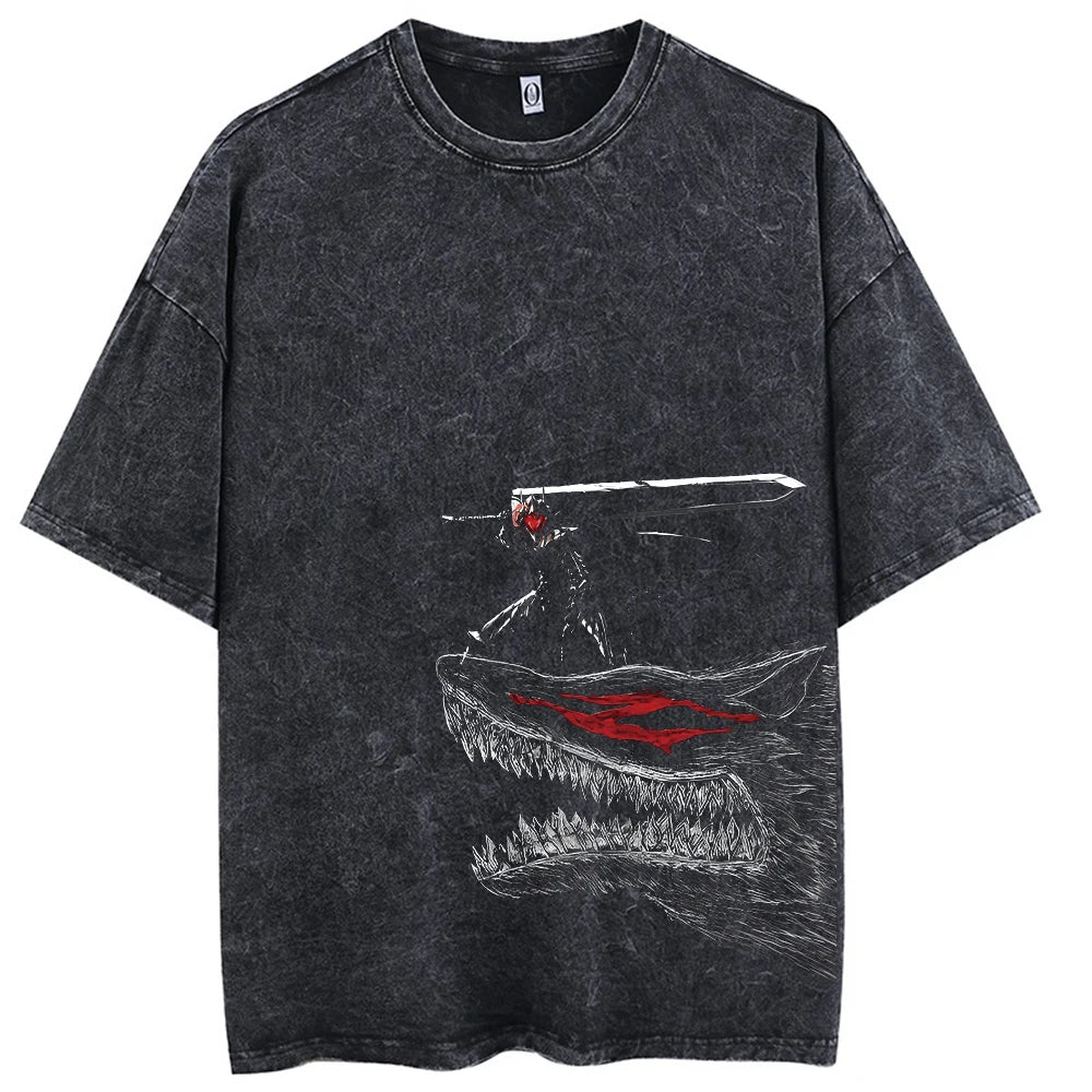 Streetwear T-Shirt Retro Vintage Washed berserk