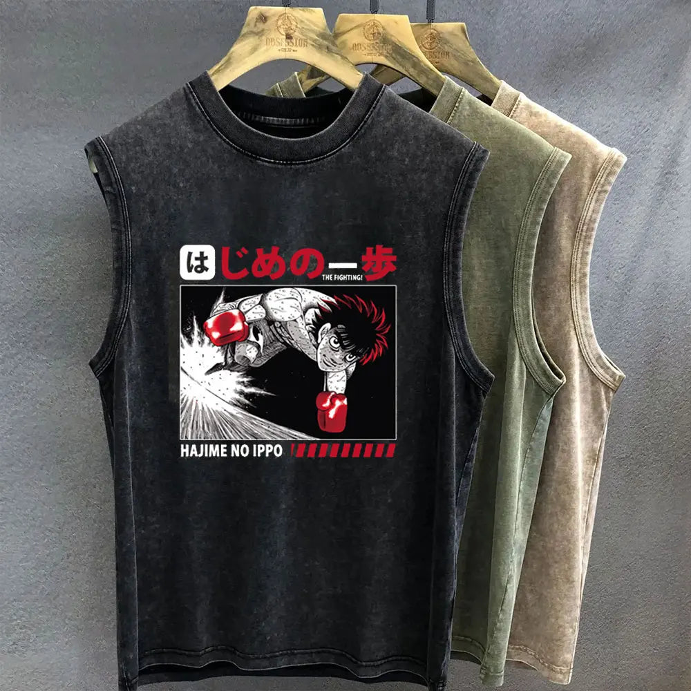 Men's Tank Top Anime Hajime No Ippo Oversized Gym  Vintage Wash Y2k, different models