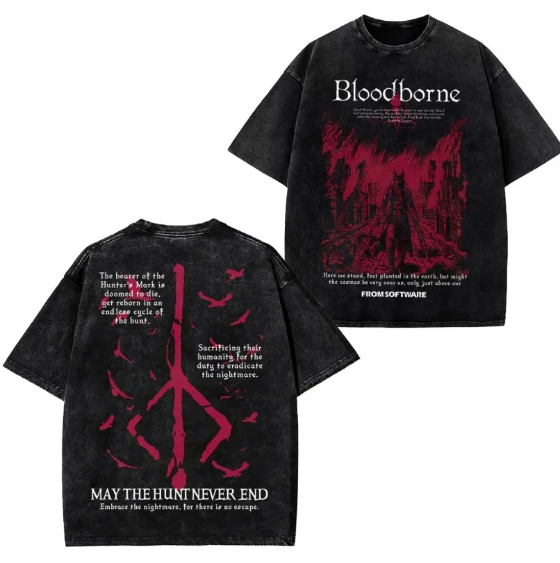 Vintage Washed T-Shirt Mens Womens Oversized, Dark souls, blood borne