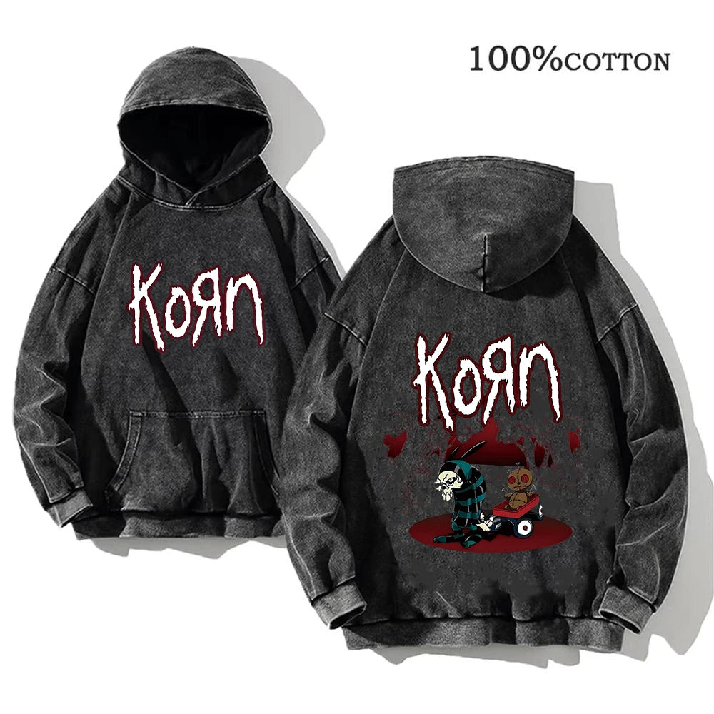 Korn Rock Band World Tour Hoodies Vintage Washed Men's  Y2K, different models
