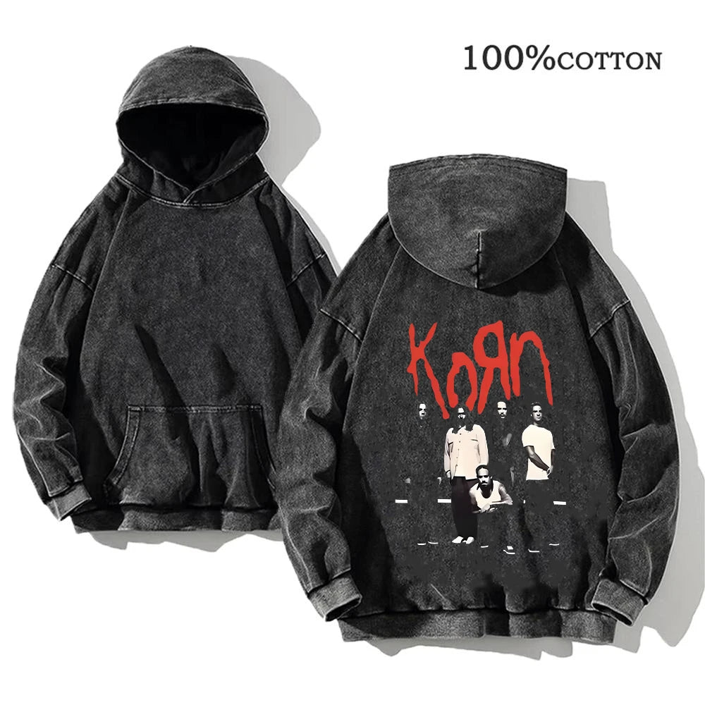 Korn Rock Band World Tour Hoodies Vintage Washed Men's  Y2K, different models