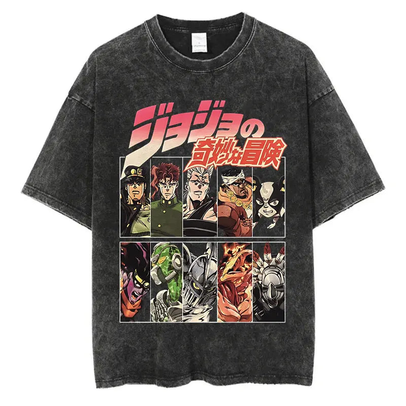 Vintage Washed TShirt Men Streetwear JoJo Bizarre Adventure Anime, different models
