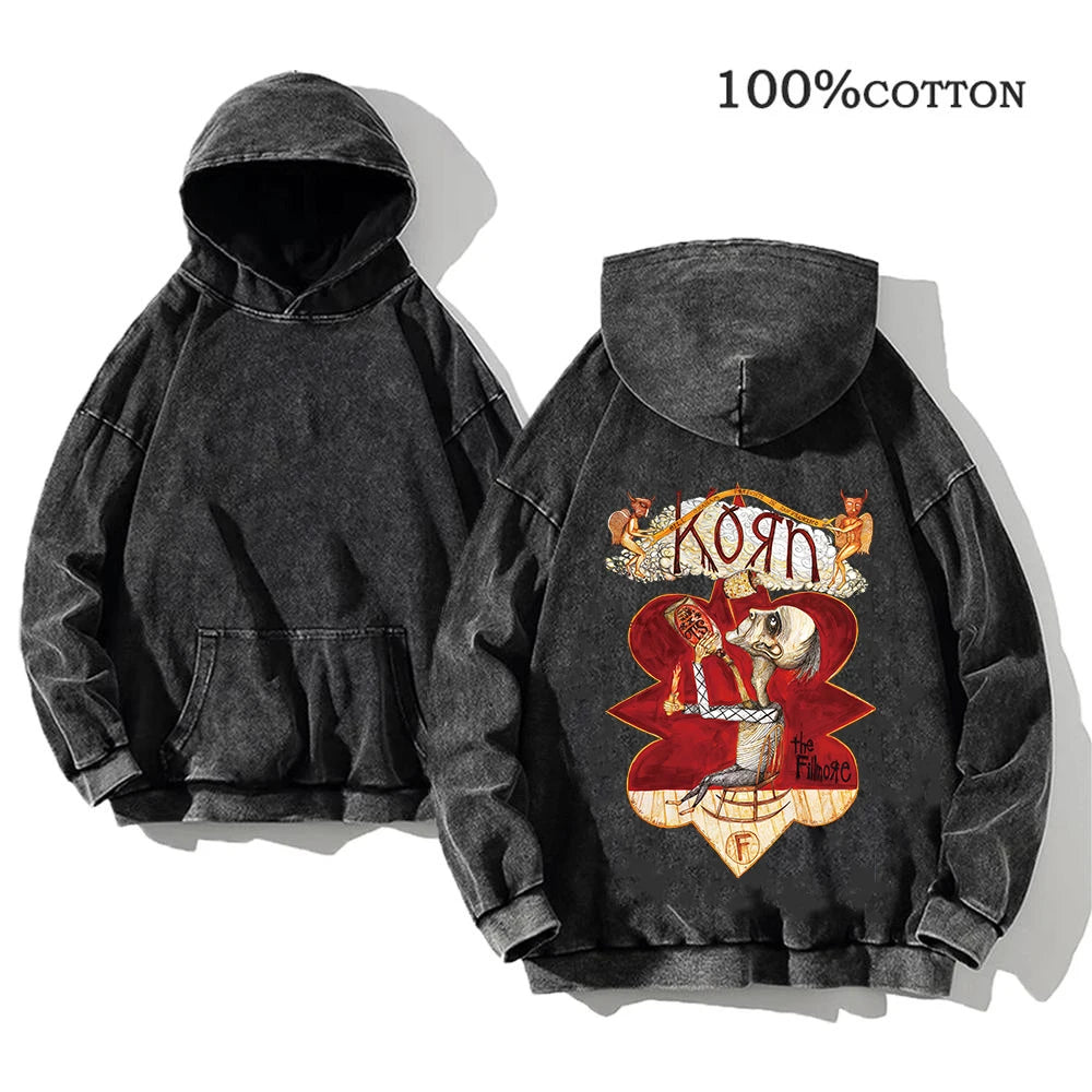 Korn Rock Band World Tour Hoodies Vintage Washed Men's  Y2K, different models