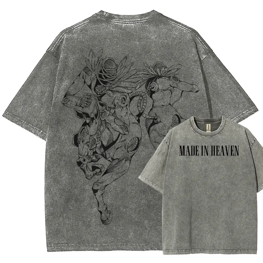 Anime JoJo's Bizarre Adventure Made In Heaven T Shirt Men Oversized Washed, different model
