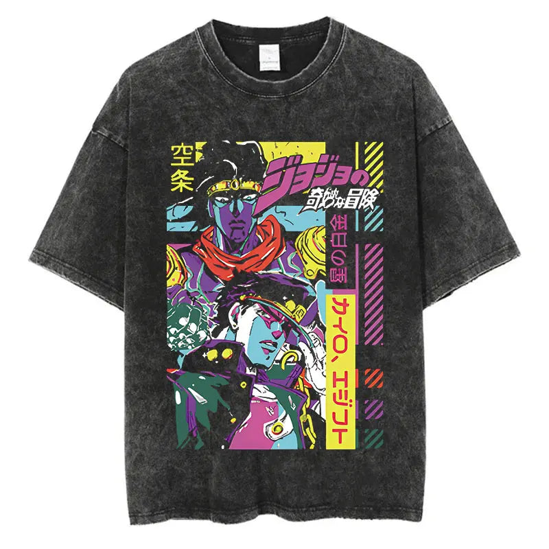 Vintage Washed TShirt Men Streetwear JoJo Bizarre Adventure Anime, different models