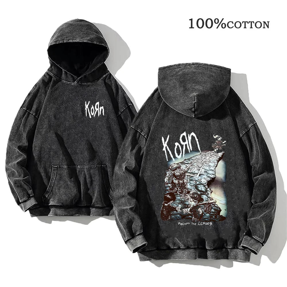 Korn Rock Band World Tour Hoodies Vintage Washed Men's  Y2K, different models