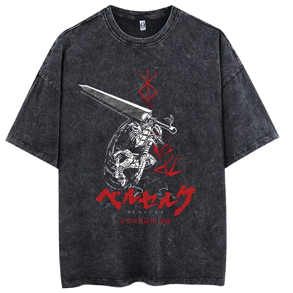 Streetwear T-Shirt Retro Vintage Washed berserk