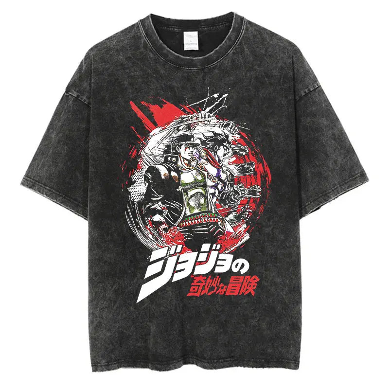 Vintage Washed TShirt Men Streetwear JoJo Bizarre Adventure Anime, different models