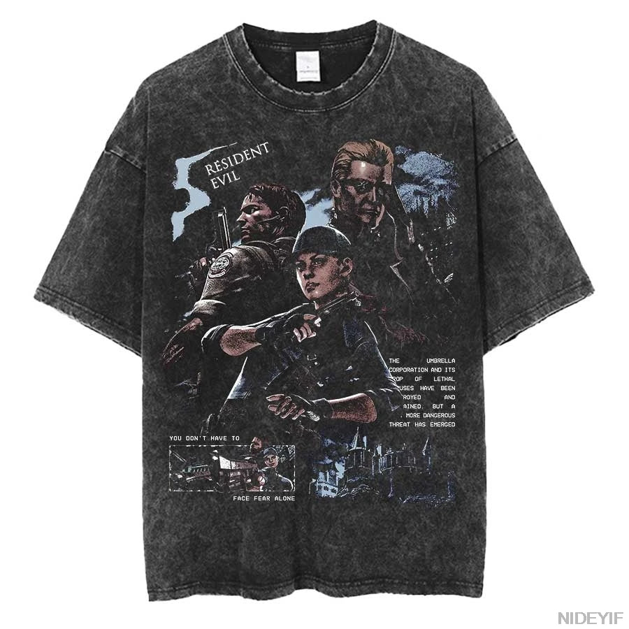 1990 Resident Evil Biohazard Leon Kennedy Oversized Vintage Washed T-shirt for men