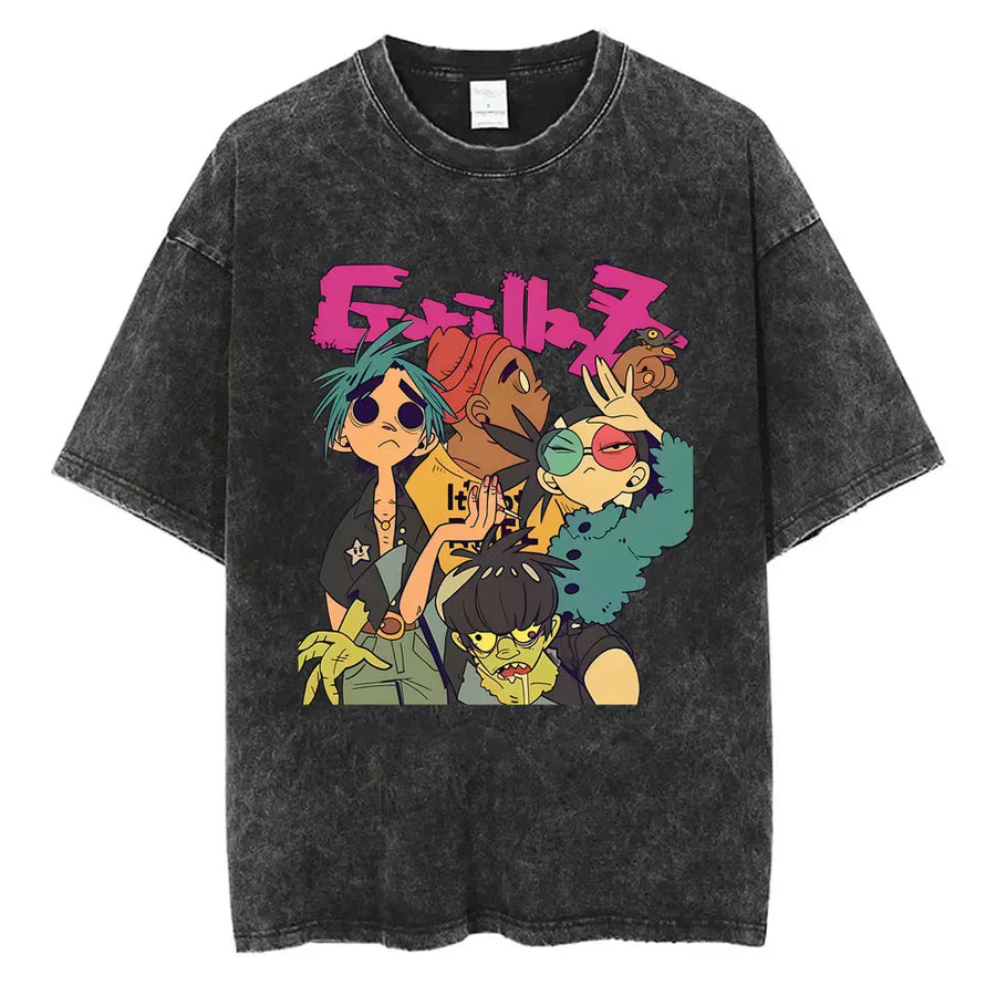 Washed Vintage Rock Band Gorillaz T-shirts Men Oversized, different models