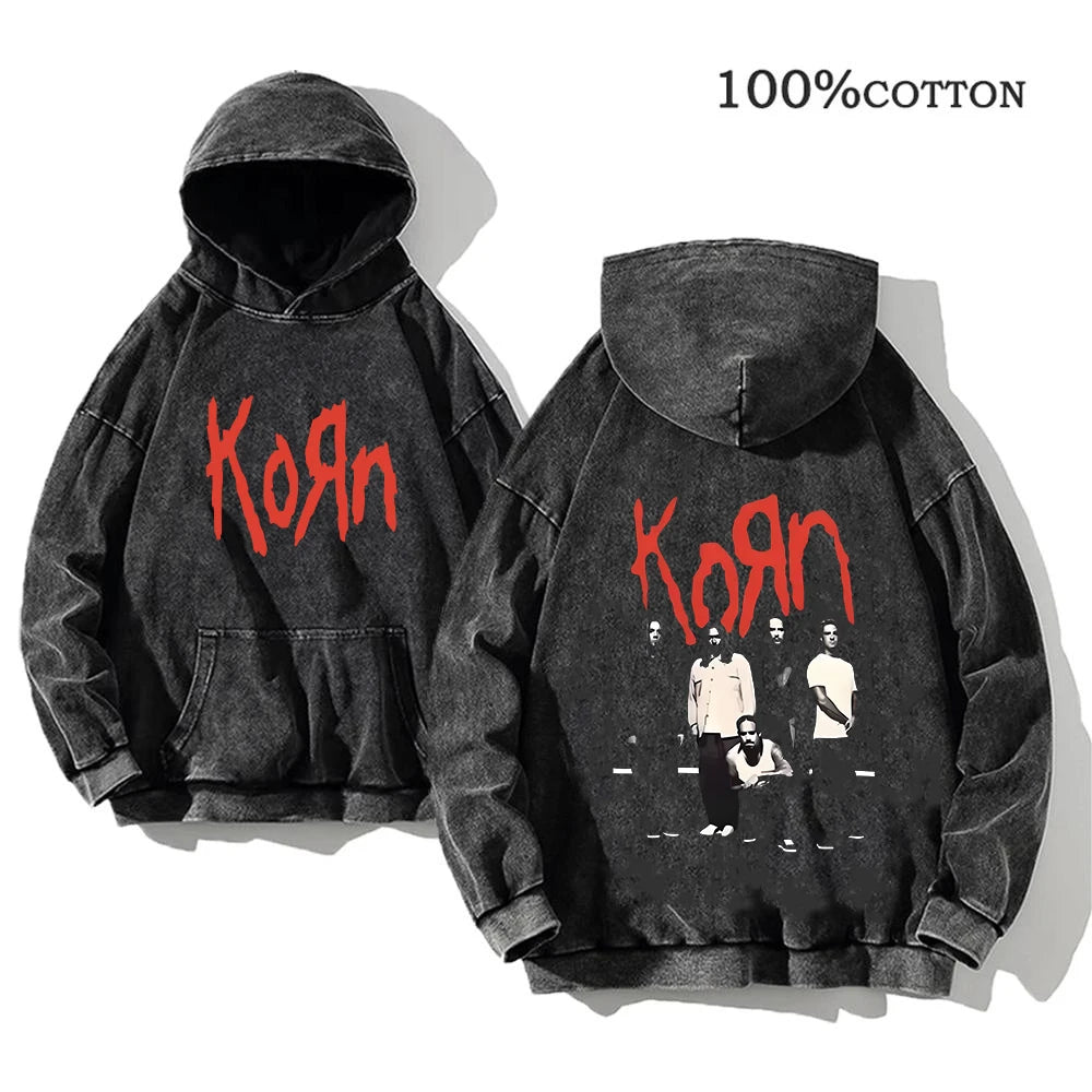 Korn Rock Band World Tour Hoodies Vintage Washed Men's  Y2K, different models