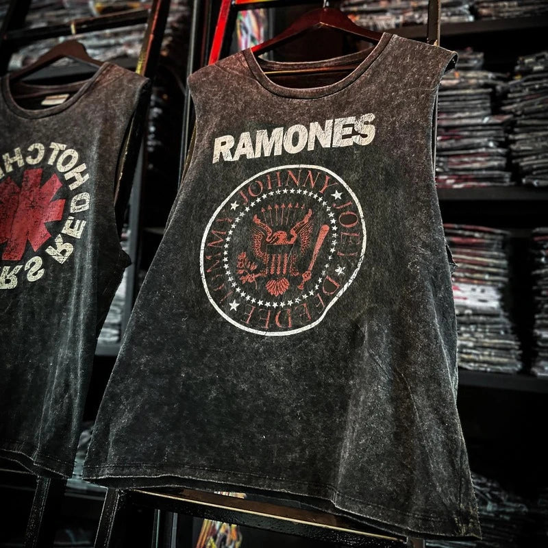 Rock Band Vintage Washed Men's T-shirt Tank Top, different models