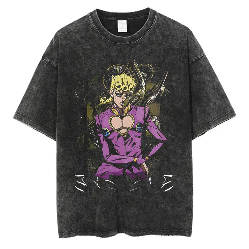 Vintage Washed TShirt Men Streetwear JoJo Bizarre Adventure Anime, different models