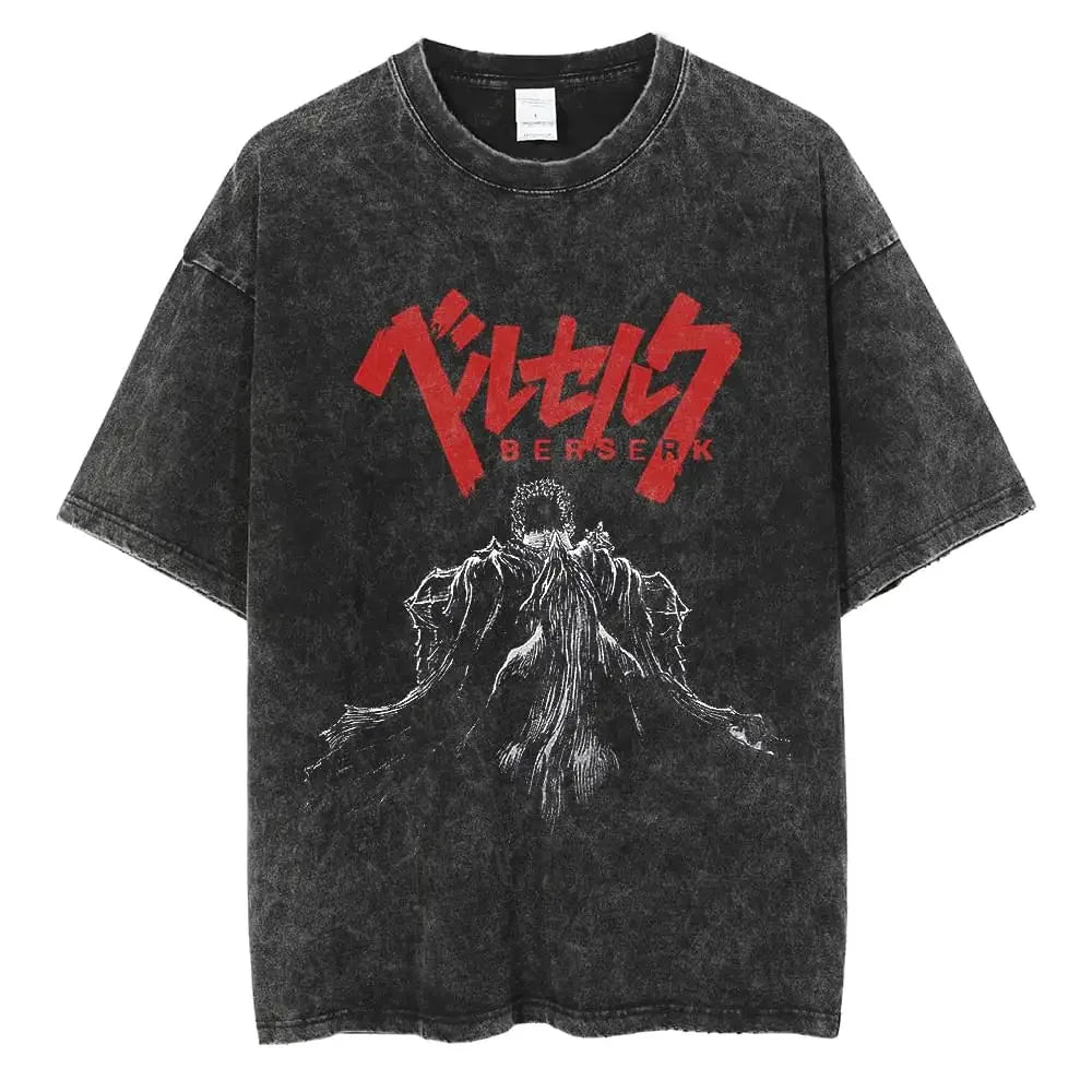 Streetwear T-Shirt Retro Vintage Washed berserk