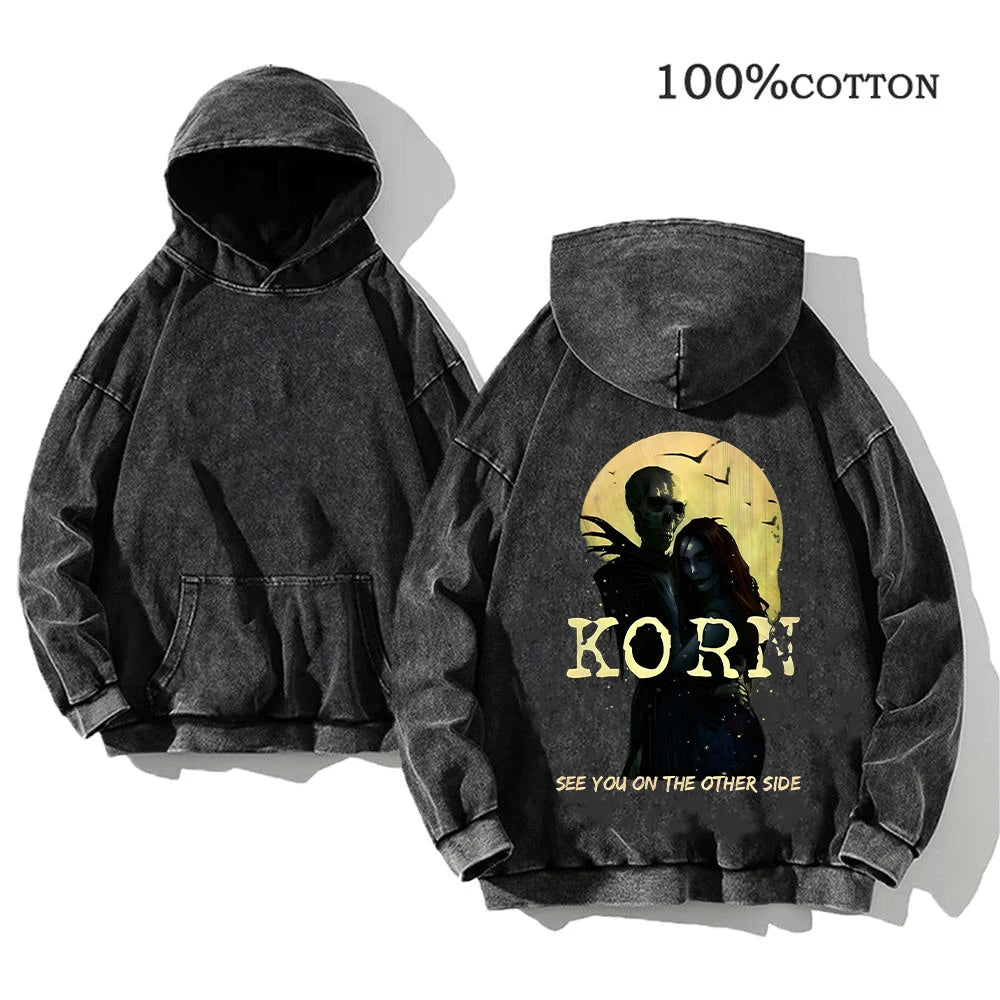 Korn Rock Band World Tour Hoodies Vintage Washed Men's  Y2K, different models