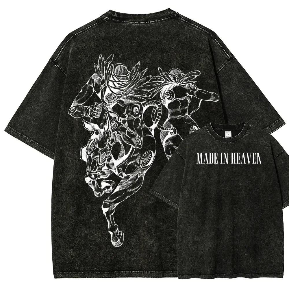 Anime JoJo's Bizarre Adventure Made In Heaven T Shirt Men Oversized Washed, different model