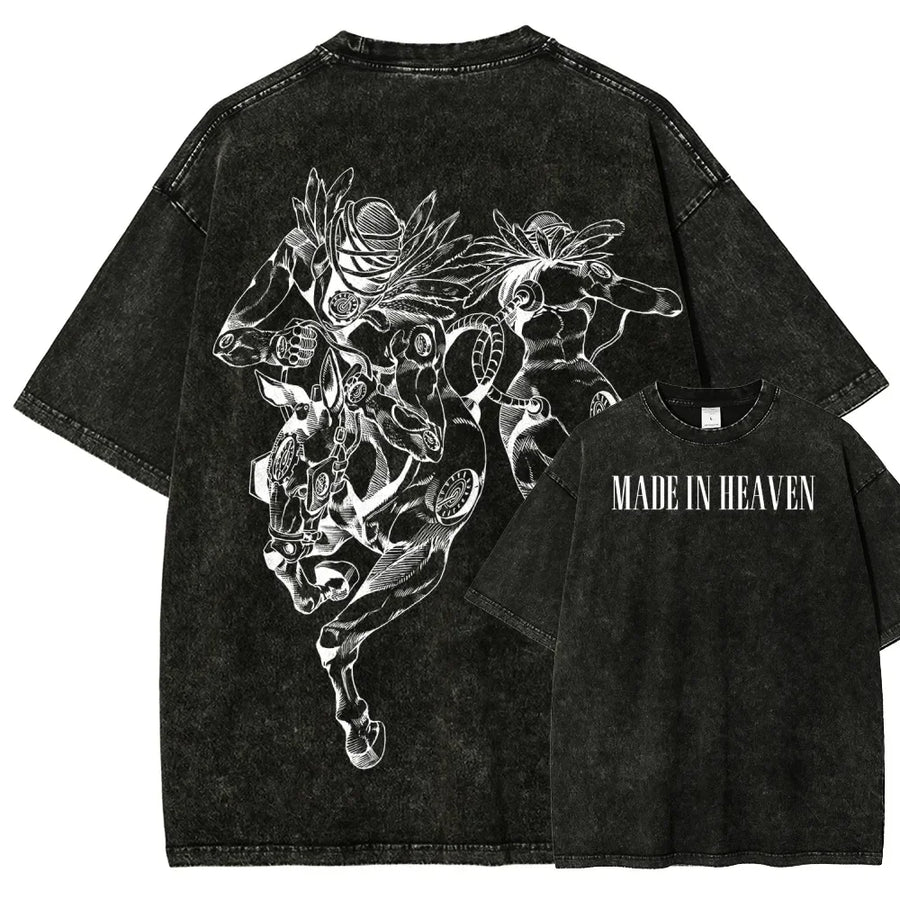 Anime JoJo's Bizarre Adventure Made In Heaven T Shirt Men Oversized Washed, different model