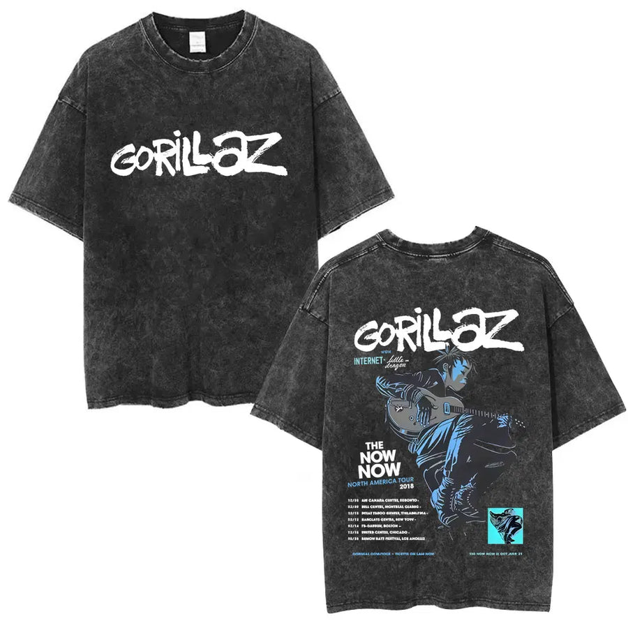 Washed Vintage Rock Band Gorillaz T-shirts Men Oversized, different models