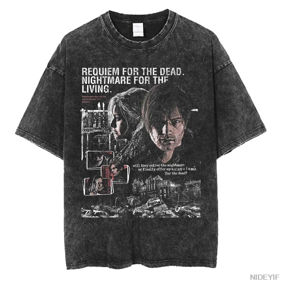 1990 Resident Evil Biohazard Leon Kennedy Oversized Vintage Washed T-shirt for men