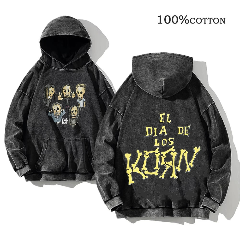 Korn Rock Band World Tour Hoodies Vintage Washed Men's  Y2K, different models