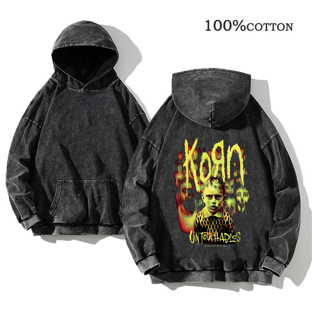 Korn Rock Band World Tour Hoodies Vintage Washed Men's  Y2K, different models