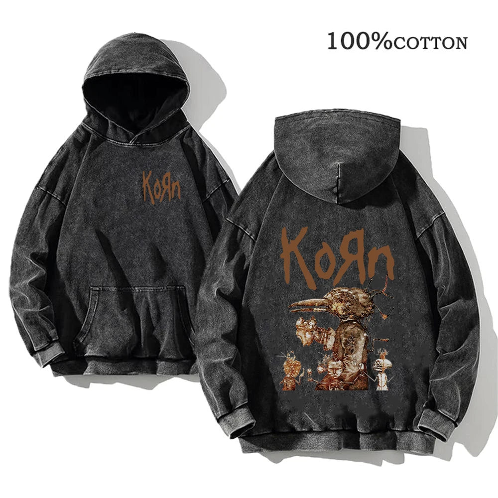Korn Rock Band World Tour Hoodies Vintage Washed Men's  Y2K, different models