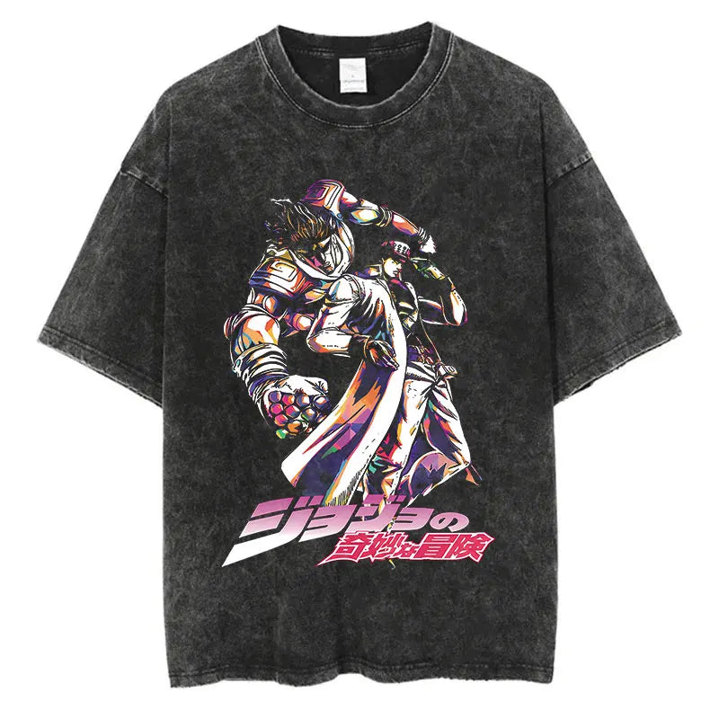 Vintage Washed TShirt Men Streetwear JoJo Bizarre Adventure Anime, different models