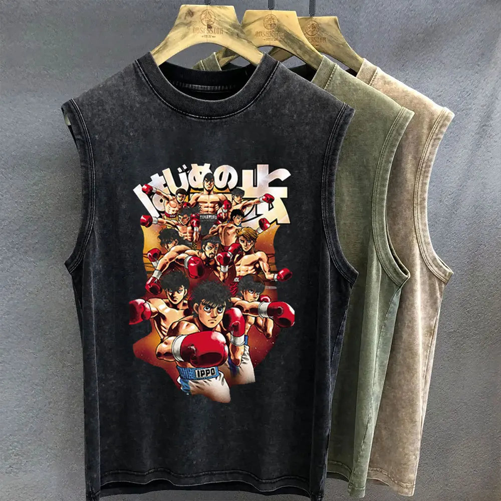 Men's Tank Top Anime Hajime No Ippo Oversized Gym  Vintage Wash Y2k, different models