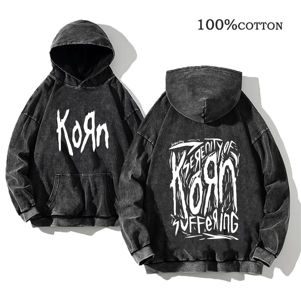 Korn Rock Band World Tour Hoodies Vintage Washed Men's  Y2K, different models
