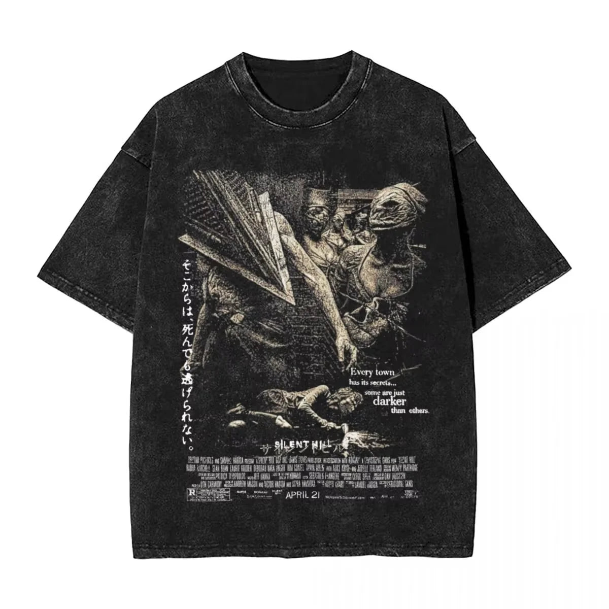 Washed Horror Silent Hill Heavens T-Shirt Streetwear Men Women