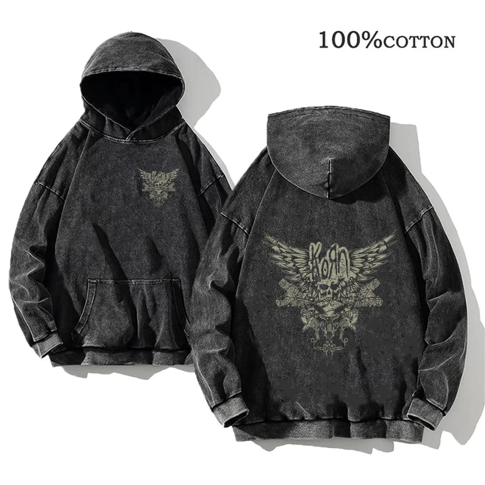 Korn Rock Band World Tour Hoodies Vintage Washed Men's  Y2K, different models