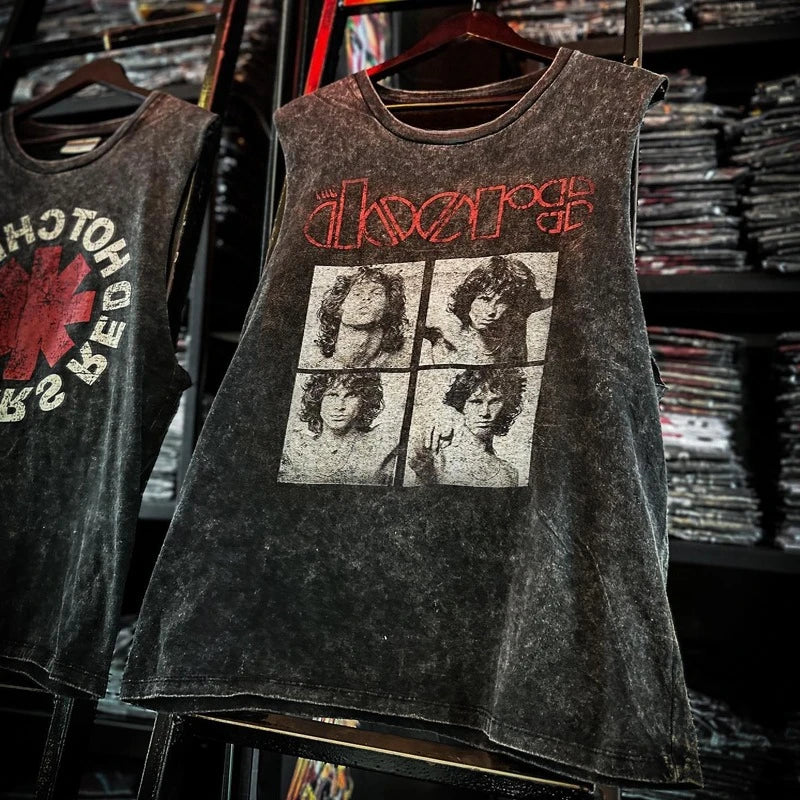 Rock Band Vintage Washed Men's T-shirt Tank Top, different models