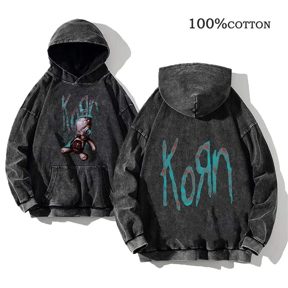 Korn Rock Band World Tour Hoodies Vintage Washed Men's  Y2K, different models