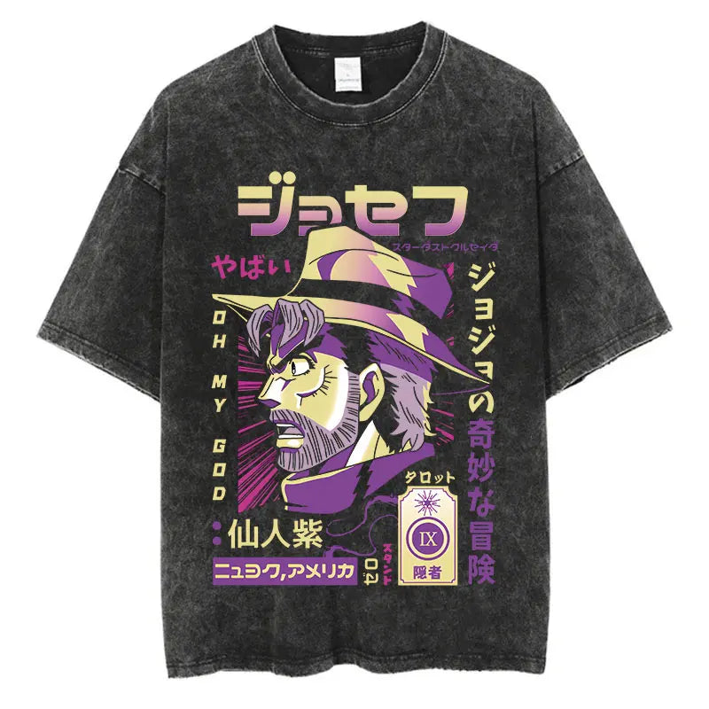 Vintage Washed TShirt Men Streetwear JoJo Bizarre Adventure Anime, different models
