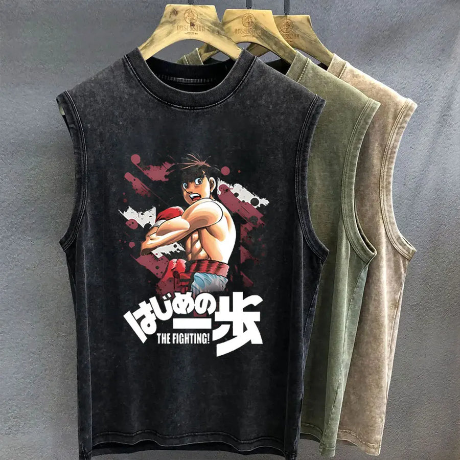 Men's Tank Top Anime Hajime No Ippo Oversized Gym  Vintage Wash Y2k, different models