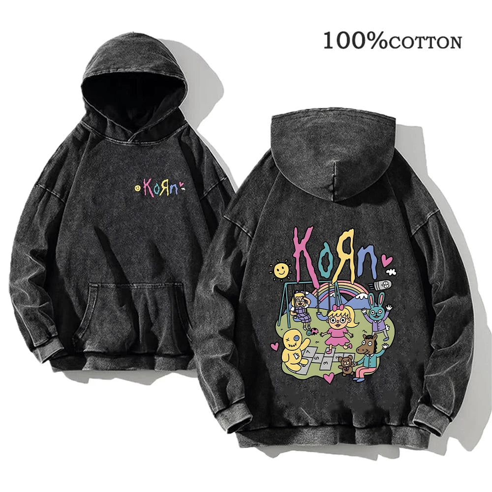 Korn Rock Band World Tour Hoodies Vintage Washed Men's  Y2K, different models