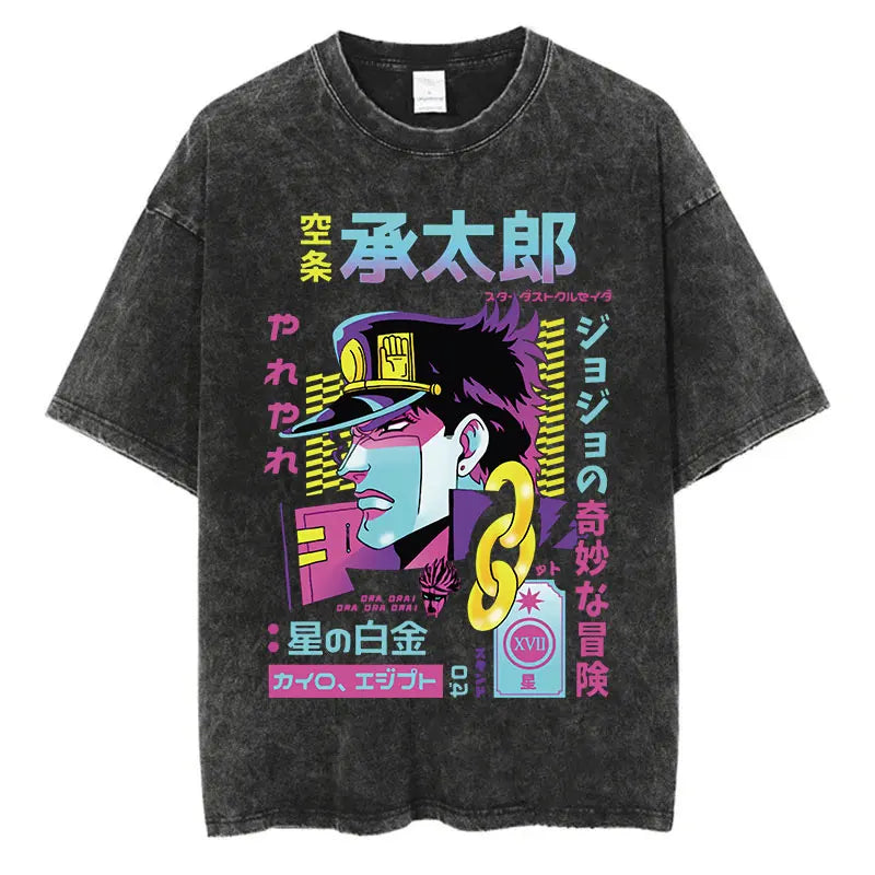 Vintage Washed TShirt Men Streetwear JoJo Bizarre Adventure Anime, different models