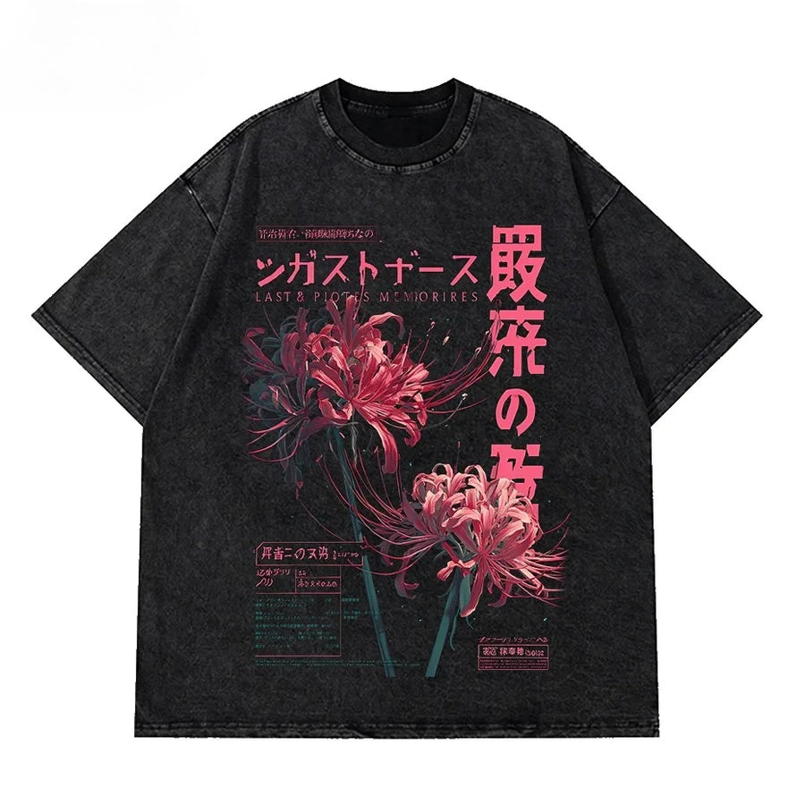 Grunge Flower Japanese Spider Lily Washed TShirt Men
