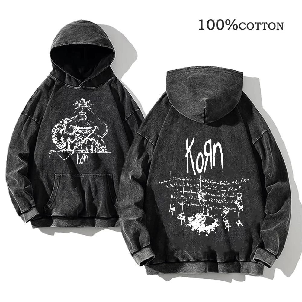 Korn Rock Band World Tour Hoodies Vintage Washed Men's  Y2K, different models