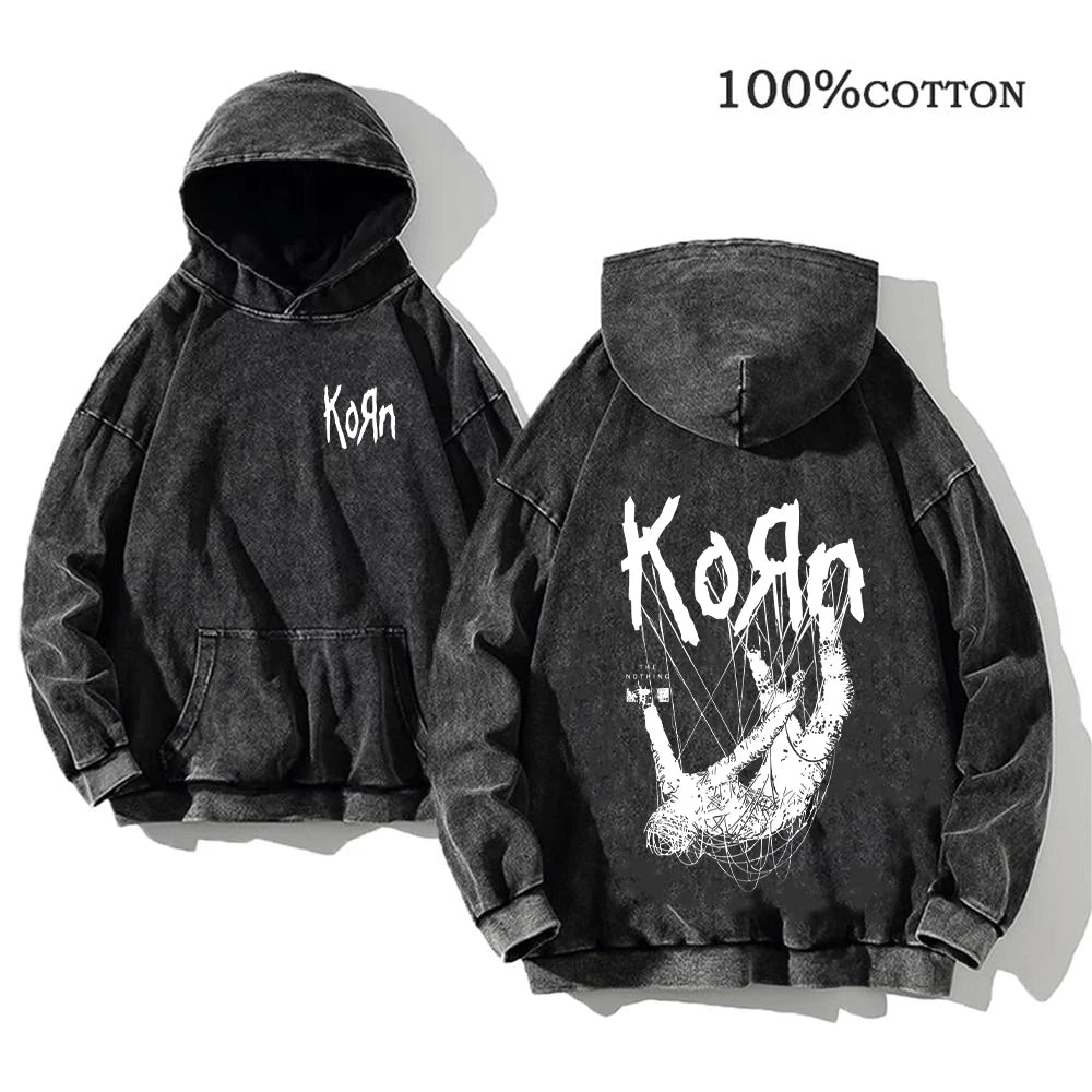 Korn Rock Band World Tour Hoodies Vintage Washed Men's  Y2K, different models