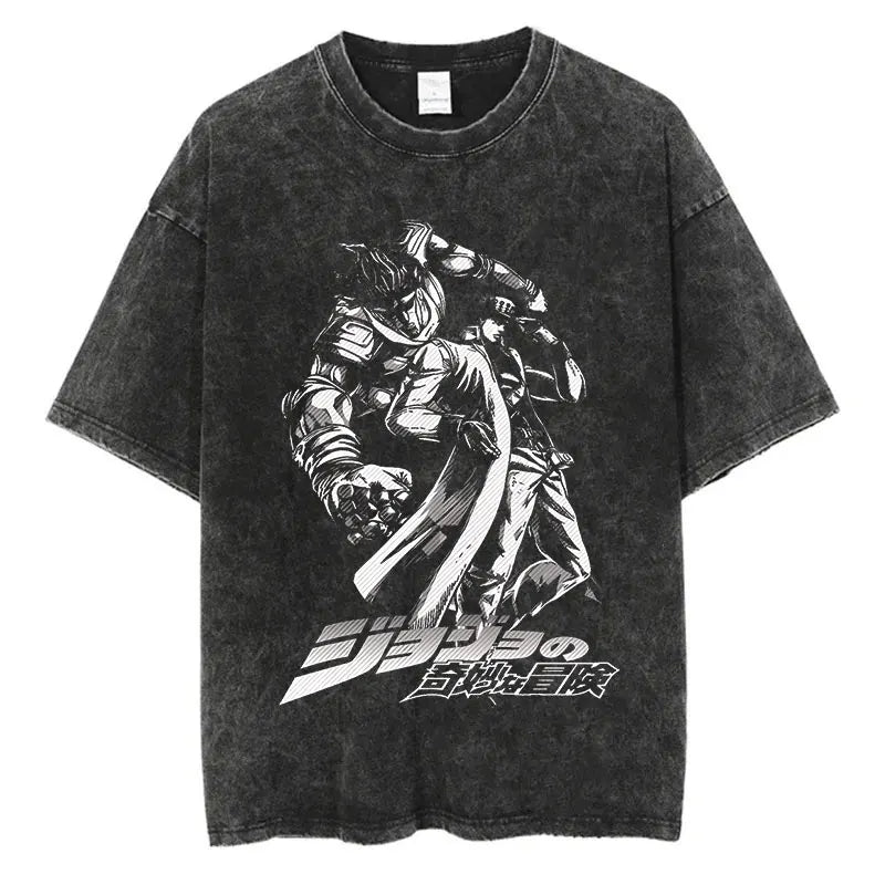 Vintage Washed TShirt Men Streetwear JoJo Bizarre Adventure Anime, different models
